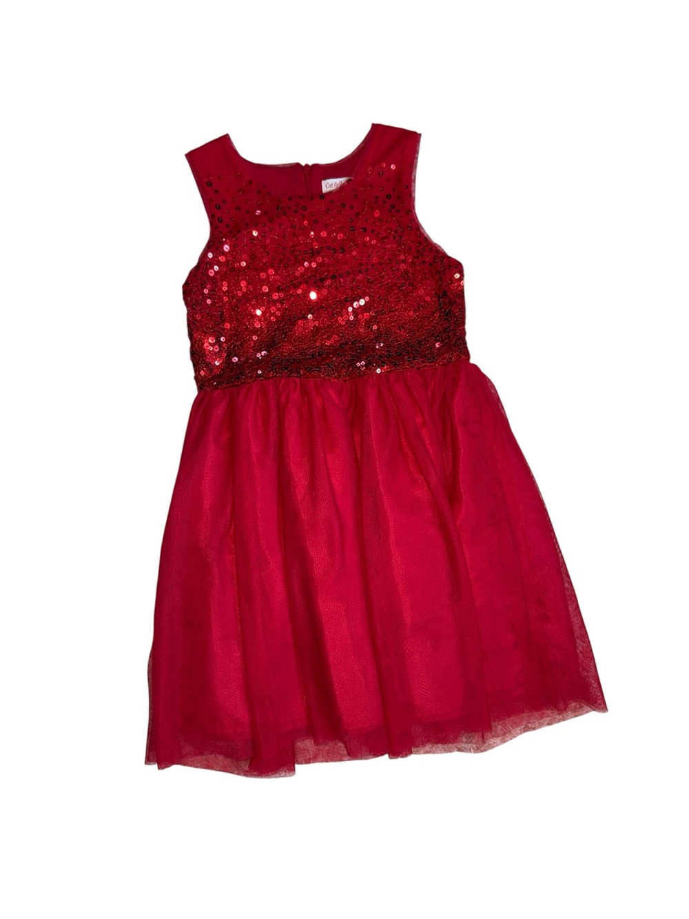 Cat & Jack Red Sequin Tulle Formal Dress M7/8